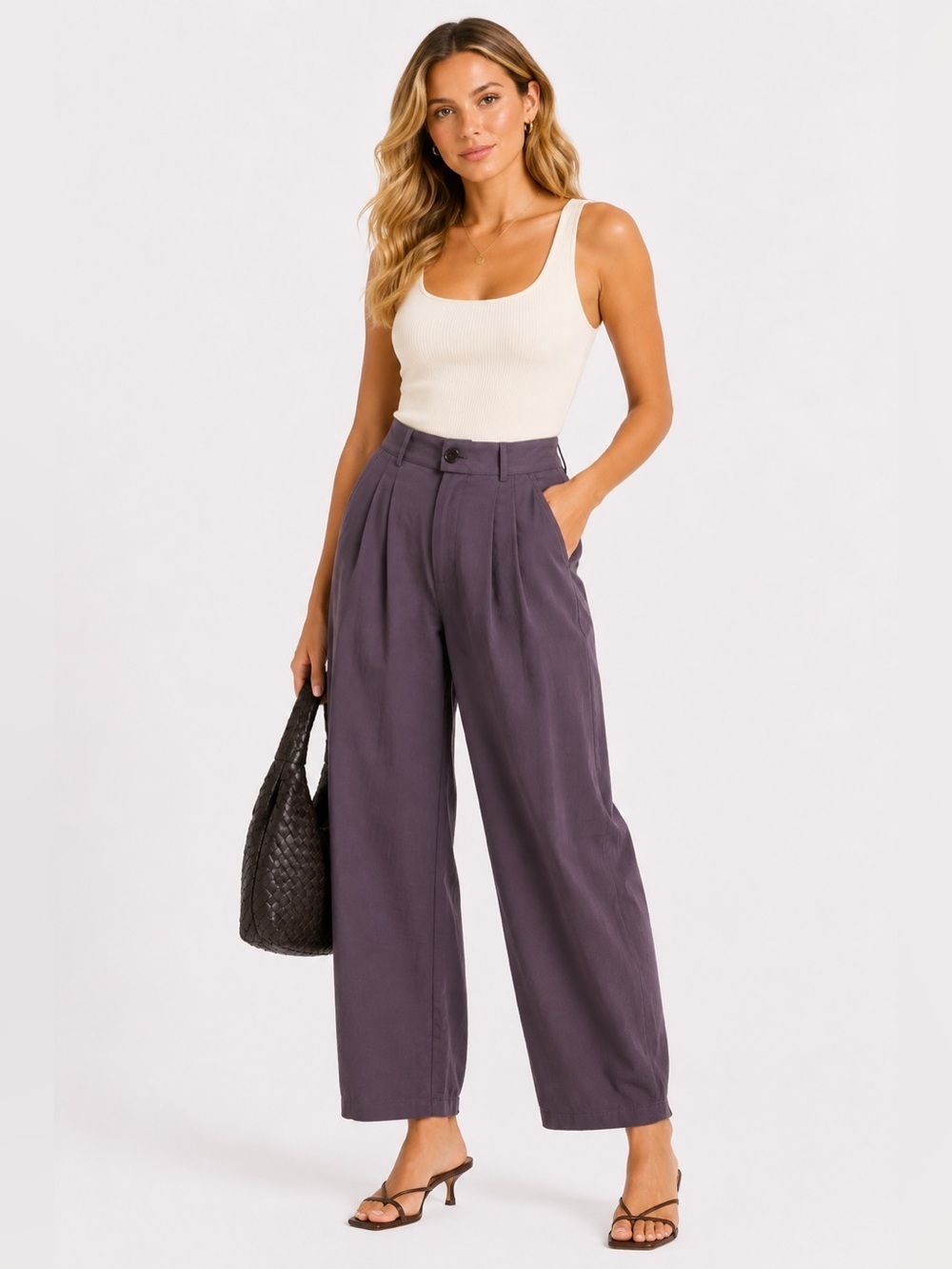 Asos Design Purple High-Waisted Pleated Lightweight Women's Trousers Pant Size 3